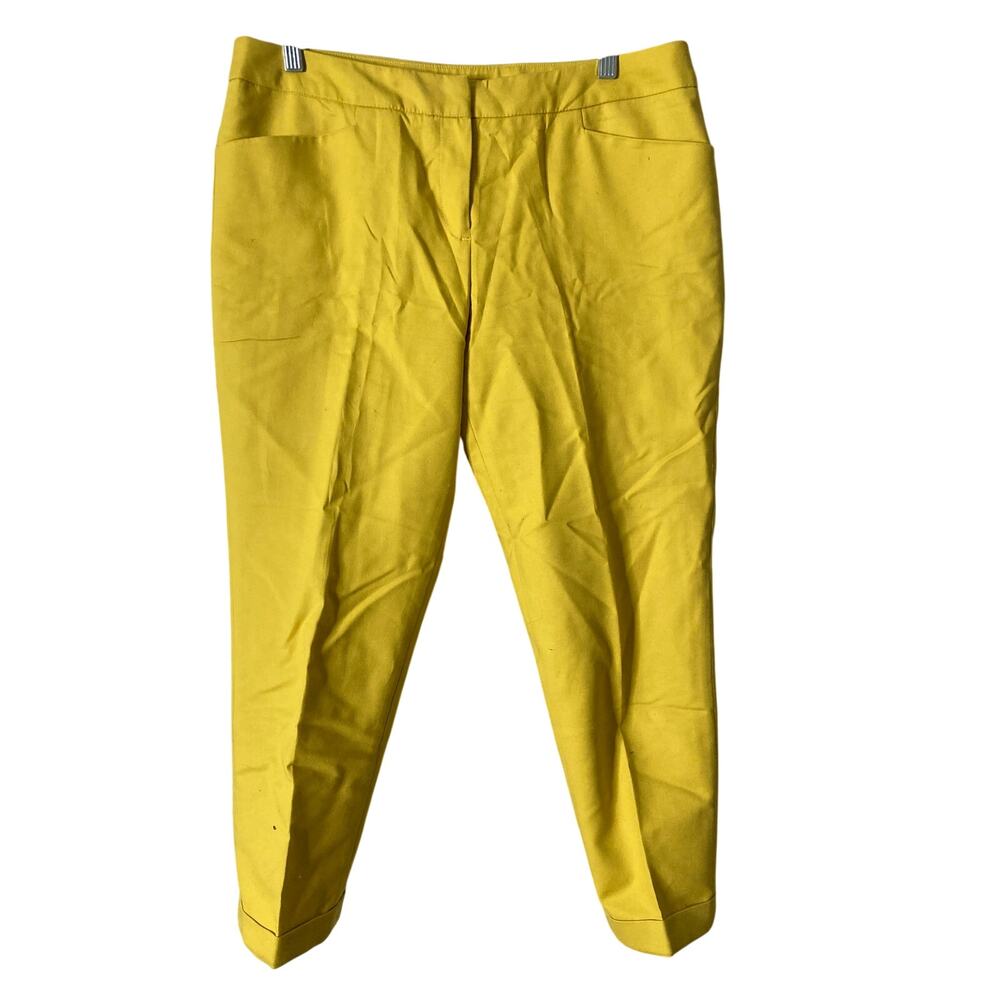 Valerie Bertinelli Women Yellow Ankle Pants Size 12 Stretch Crop Career Trousers